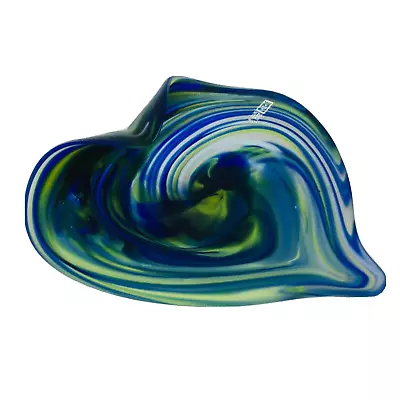 Mdina Malta Matte Blue Green KINGFISHER LEAF Bowl Art Glass Numbered Signed • $43.16