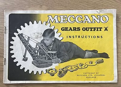 Vintage Genuine Meccano Gears Outfit A Instruction Booklet 15 Pages A5 Size. • £3