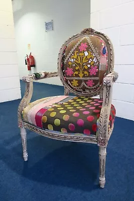 £1800 Designer Bokja Distressed Patchwork Fabric French Louis Styled Armchair • £32