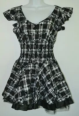 H&R London Swing Dress Flare Black Plaid Stars Ribbon Anchors Size 16 • $45