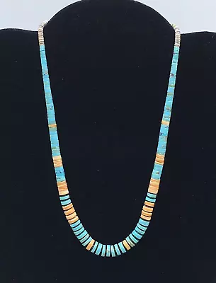 VTG Light Blue Turquoise Spiny Oyster Graduated Tapered Rondelles 16.5” Necklace • $112.46