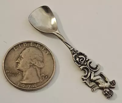 FIGURAL CHERUB CUPID ROSE 800 Fine Silver Salt Spoon 2 1/8  FIGURAL NICE By REC • $20