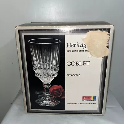 Vintage Fostoria Heritage 24% Lead Crystal 4 Ice Tea Goblets Glasses 7 1/8  Box • $35