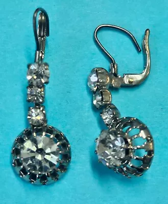 Costume Jewelry Silver Tone  Austrian Crystal  Pierced Vintage Earrings • $1