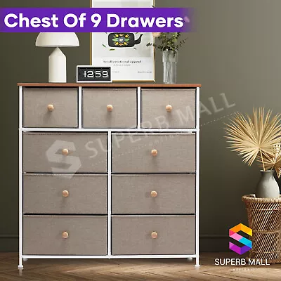 Fabric 9 Chest Of Drawers Storage Cabinet Bedside Table Dresser Tallboy Oak • $129.79