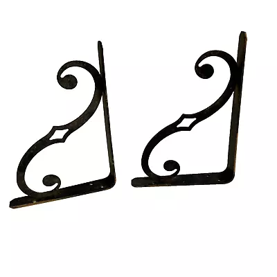 Vintage Black Metal Shelf Brackets Wrought Iron? Pair Bracket 7  • $24