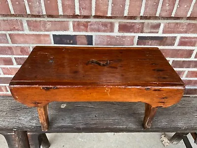 Old Vintage Primitive Wooden Stool W/ Decorative Carrying Hole ~ Country • $75