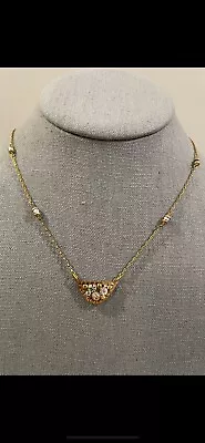 Michal Golan Gold Tone Icicle Crystal Swarovski Necklace Half Circle 19-22.5”  • $55