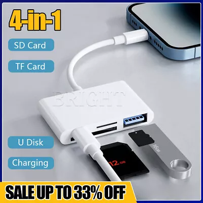 4 In 1 SD Memory Card Reader USB OTG Adapter For IPhone IPad No App Required • £5.32