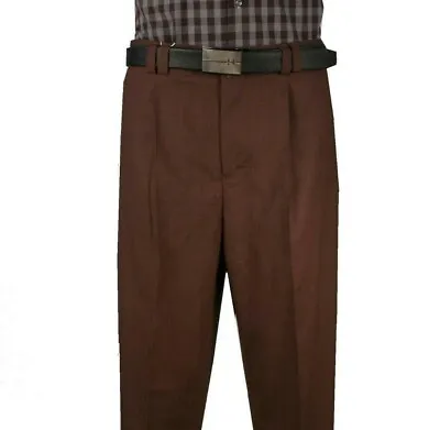 Mens Wide Leg Pants One Pleated 100% Wool Color Plum Art.666109 • $69