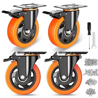 4 Inch Caster Wheels Casters Set Of 4 Heavy Duty Casters With Brake 2200 Lb... • $28.46