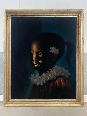 🔥 Fine Vintage Hawaiian Girl Portrait Black Velvet Painting CeCe Rodriguez 60s • $2750