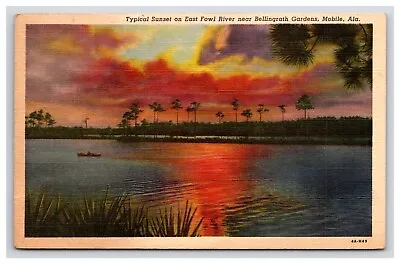 Postcard: AL 1944 Sunset East Fowl River Gardens Mobile Alabama - Posted • $4.96