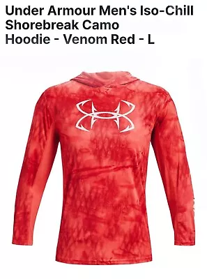 UA Men's Iso-Chill Shorebreak Camo Fishing Hoodie - Venom Red - Large • $35.95