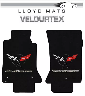 1997-2004 C5 Corvette Lloyd Velourtex Frt Black Floor Mat Black Crossflag Logo • $160.99