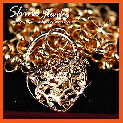 24k Yellow Gold Filled Womens Vintage Belcher Heart Padlock Rings Solid Necklace • $17.93