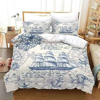 Compass Nautical Sail Boat Duvet Quilt Cover Single Double Bedding Pillowcase • £36.91