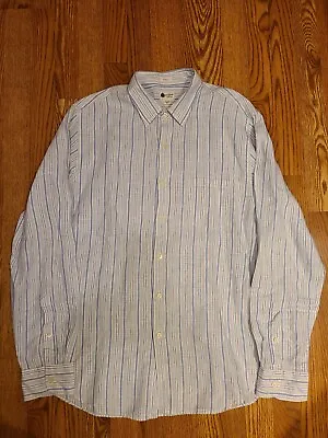 J. Crew Shirt Mens L Linen Long Sleeve  Tailored Fit Blue Pinstripe • $28