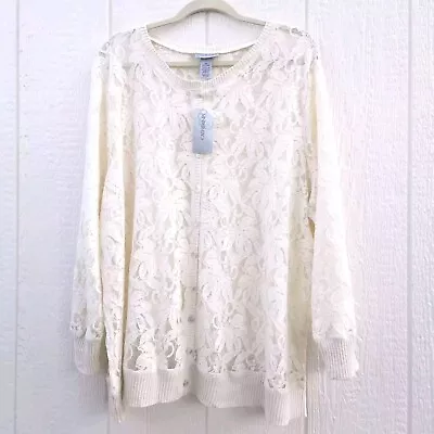 Maggie Barnes For Catherines Ivory Lace Cardigan Plus Size 2X Button Up Vintage • $44.99