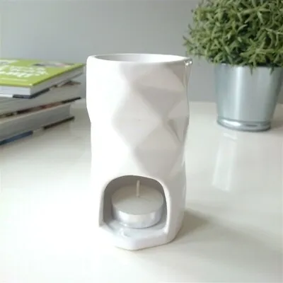 WHITE Ceramic Abstract Wax Melter OIL BURNER • £6.95