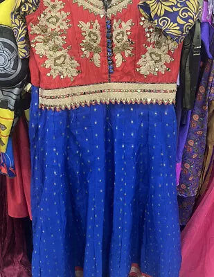 Red Blue Moroccan Kaftan Farasha Takchita Wedding Party Maxi Dress Medium 8 • $45