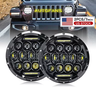$35.99 • Buy 2X 7 Inch Round LED Halo Headlights Hi/Lo DRL Beam For Jeep Wrangler JK LJ TJ CJ