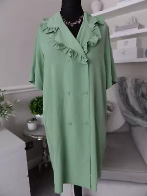 Monki Size S Green Double Breasted Shirt Dress With Frilled Collar • $6.30