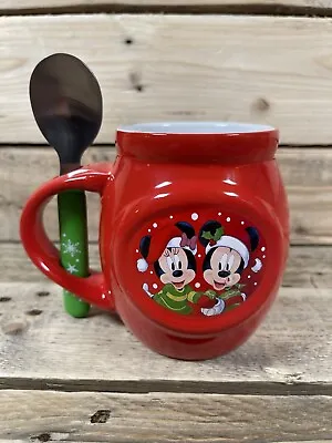 Mickey Minnie Mouse Disney Mug Spoon Big Red Frankford Christmas Holiday Cup Set • $13.99