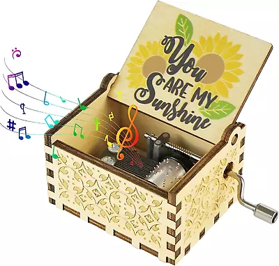 You Are My Sunshine Mini Engraved Music Box Wooden Hand-cranked Birthday Gift • $7.73