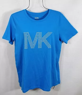 NEW Michael Kors Women's T-shirt M Blue Studded MK Logo Tee Top Blouse NWT • $38