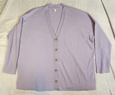 J Jill Cashmere Cardigan Sweater Button Front 3/4 Sleeve Soft Blue Lavender L • $34.99