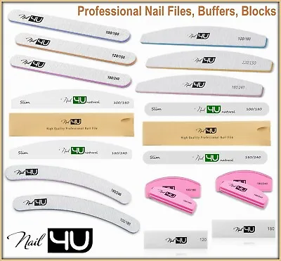 Professional Nail Files Half Moon Curved Banana Straight Buffers Blocks Nail4U  • £1.49