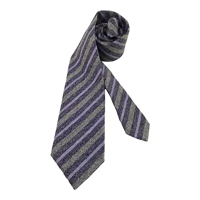 ISAIA NAPOLI 7 FOLD Purple Green Striped Cashmere Tie Italy W: 3.5  NWOT • $95