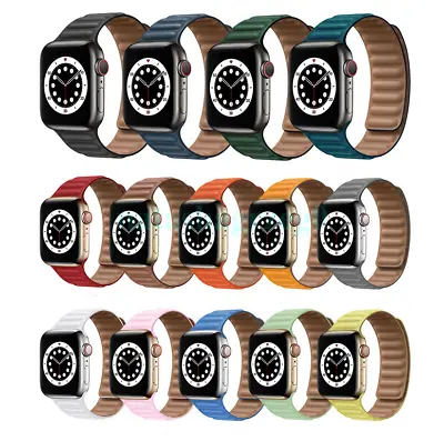 $23.95 • Buy For Apple Watch Leather Link Band Magnetic Strap IWatch Series 7 6 5 4 3 2 SE AU