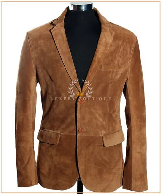 Carter Tan Men's New Smart 2 Buttons Real Cowhide Suede Leather Blazer Jacket • £107.99