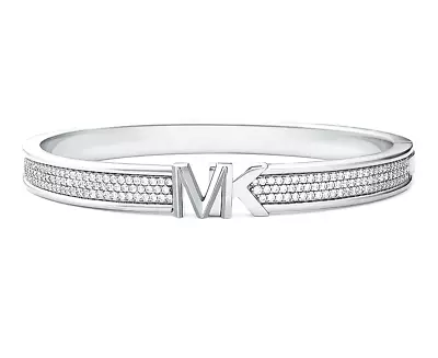 Michael Kors MK Logo Silver Brass Bangle Bracelet Crystals Pave MKJ7964040 + BOX • $139.99