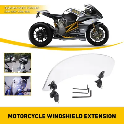 Clear Motorcycle Windshield Clip Extension Spoiler Wind Deflector Adjustable UK • £23.49