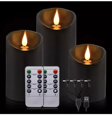 Black Wax Flameless Flickering Candles With 6H Timer 3D Wick Realistic Batte... • $18.97