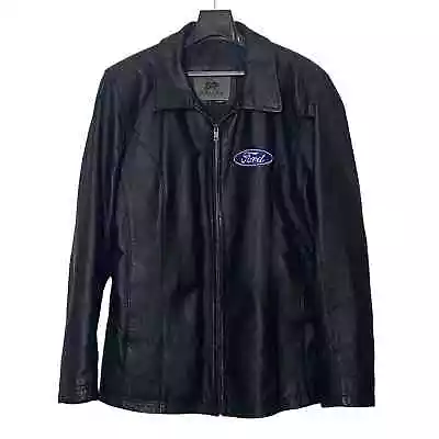 Burks Bay Ford Leather Jacket Mens Large Black Full Zip • $31.74