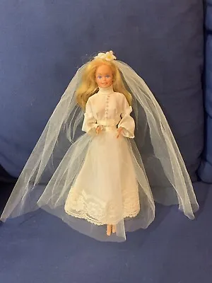 Vintage Mattel Bride Barbie Doll White Wedding Dress Veil Garter Belt 12  • $94.99
