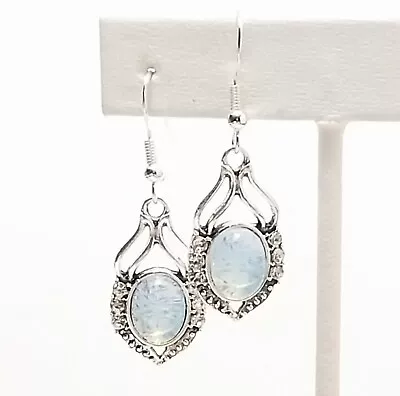 Leaf Shape Moonstone  Earrings Silver • $12