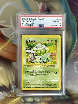 Pokemon Base Set 1st Edition Shadowless Bulbasaur 44/102 PSA 8 • $249.99