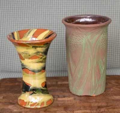 2 Peters & Reed Pots-Moss Aztec & Marbleized Spill Vase-Arts & Crafts - Mission • $110