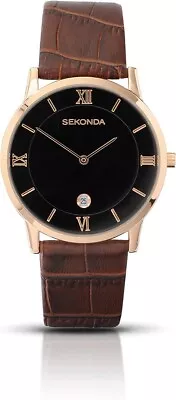 Sekonda Mens Watch With Black Dial And Brown Leather Strap 3207 • £27.49