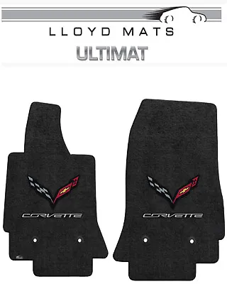 2014-2019 C7 Corvette Black Ebony Lloyd Ultimat Frt Floor Mats Carbon Flag & Txt • $182.99