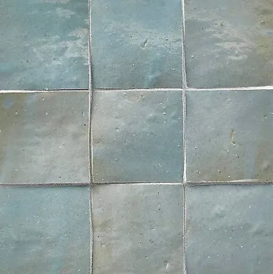 4x4 Authentic Handmade Aqua Moroccan Zellige Floor And Wall Tile (1 SF / 9 PCS) • $31.99