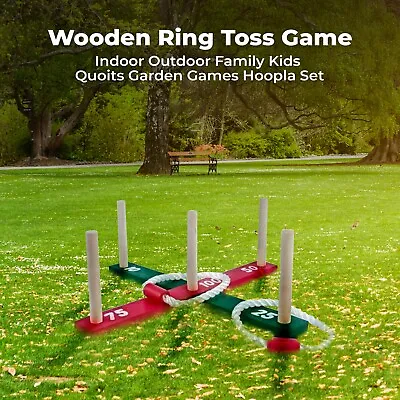 Wooden Ring Toss Game Indoor Outdoor Family Kids Quoits Garden Games Hoopla Set • £9.99