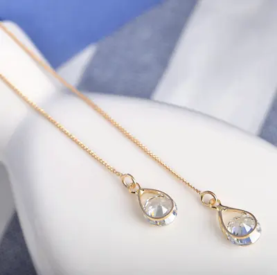 Water Drop Crystal Dangle Silver Earrings Long Tassel Drop Womens Stud Xmas Gift • £2.99