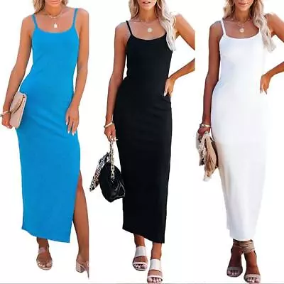 See Through Mesh Long Maxi Dress Women Sexy Strap High Split Dress Backless • $19.99