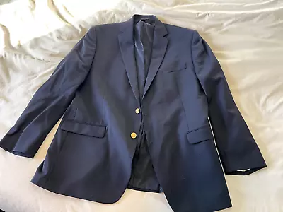 Ralph Lauren Blazer Mens Navy Blue Gold Buttons Sport Coat Suit Sz 46L 100% Wool • $49